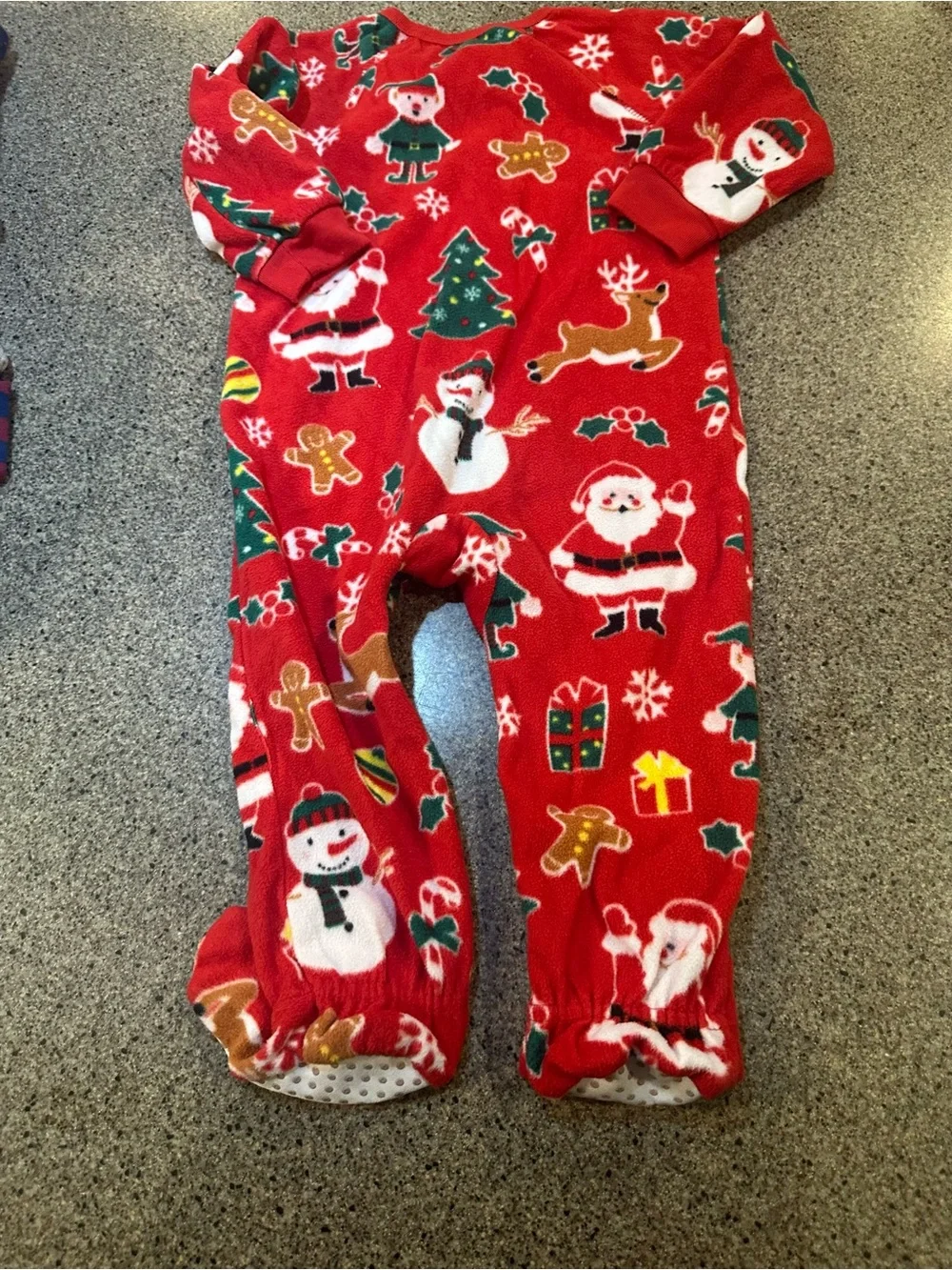 The Children's Place Red Holiday Santa & Snowman Footed One-Piece